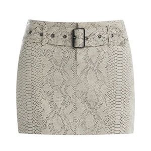 Naked Wardrobe Snake Moto Mini Skirt in Cream